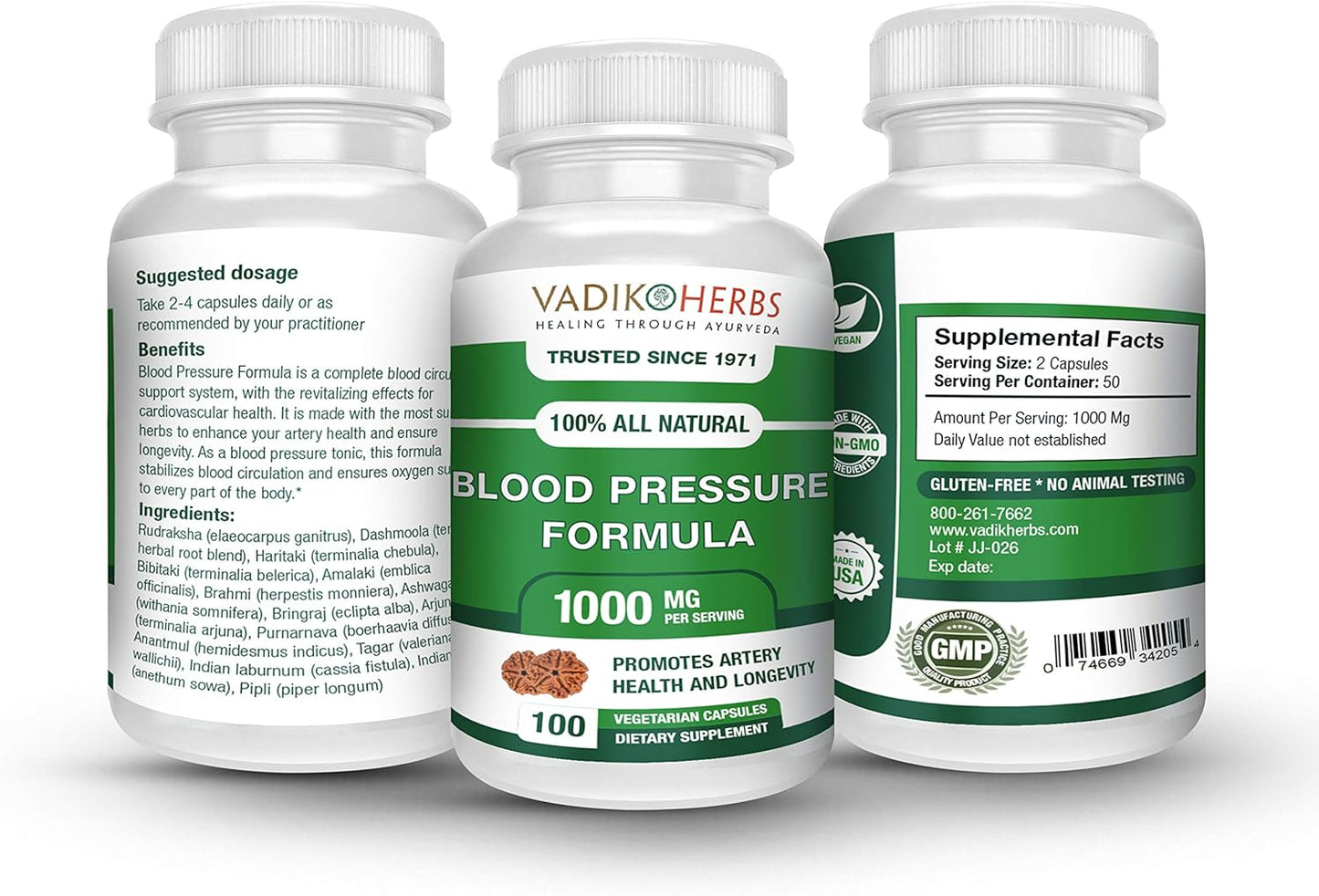 Clinically Formulated Vadik Herbs Blood Pressure Formula with Pure Ayurvedic Herbs - 3 Pack