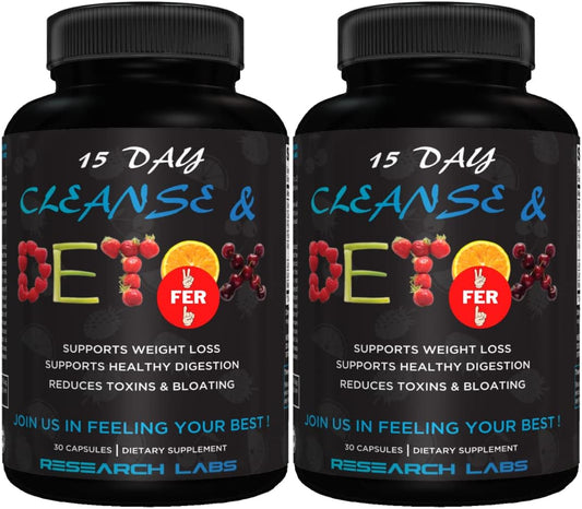 Clinically Researched 15 Day Colon Cleanse & Detox with Probiotics - Reduce Bloating, Flatten Tummy, Boost Energy - Constipation Relief - 2 for 1 Deal - Safe & Effective Formula