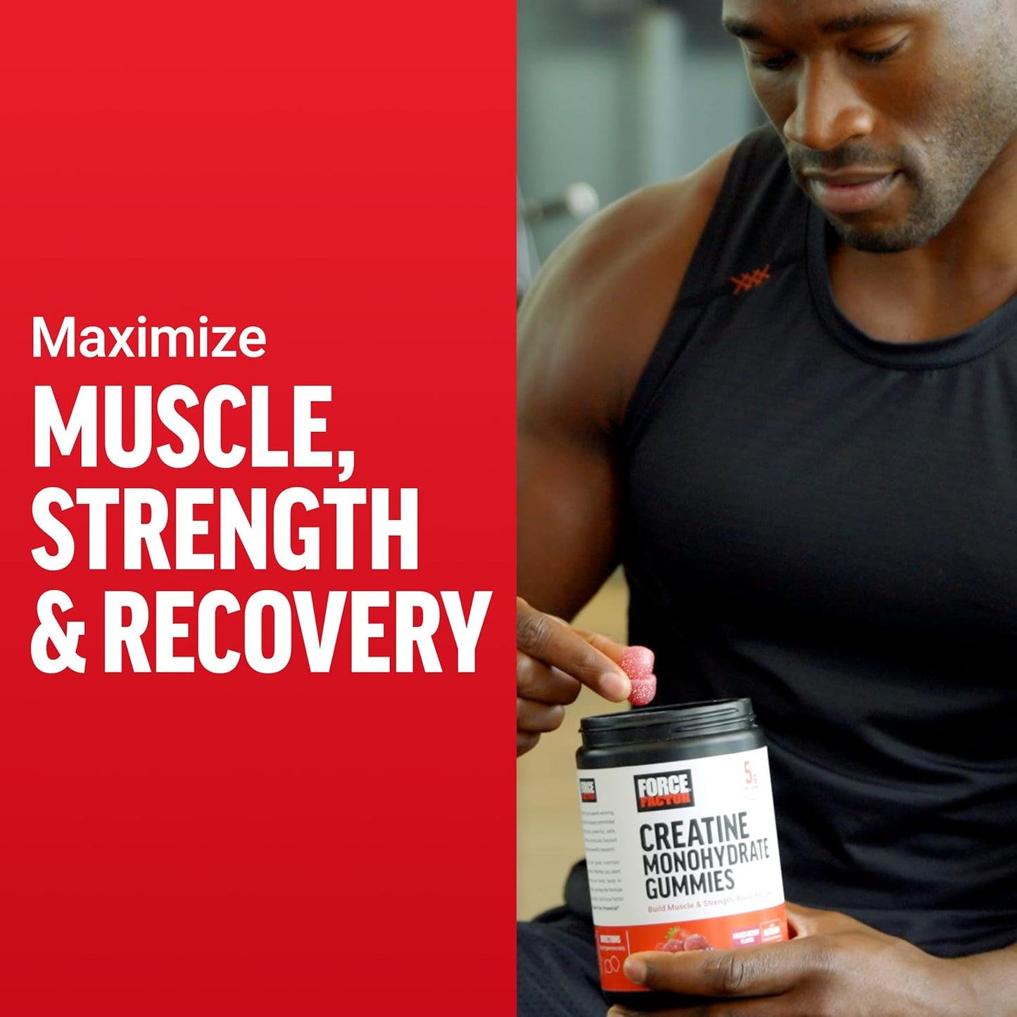 Clinically Studied Force Factor Creatine Gummies - 5g Creatine Monohydrate for Muscle Gain, Strength, Recovery - Assorted Fruit Flavors, 30 Servings