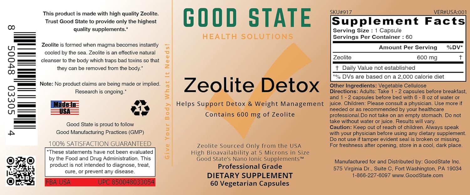 Clinoptilolite Zeolite Detox Supplement - 600mg per Capsule - 60 Veggie Capsules - Made in USA