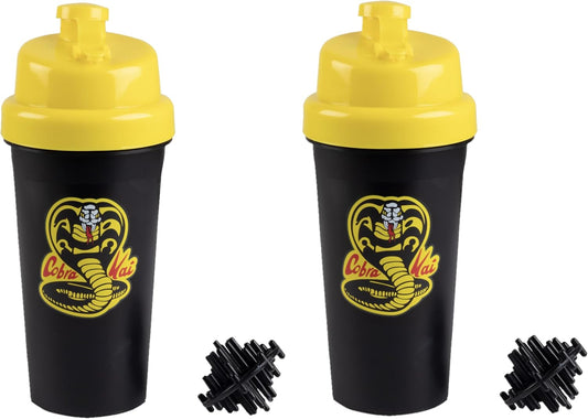 Cobra Kai Season 6 Shaker Bottle Set - 2-Pack, 25oz w/ Blender Mixer Ball - Officially Licensed - Ideal for Protein Powder, Sports Drinks, Smoothies - Karate Kid Valentine Gift for All Ages