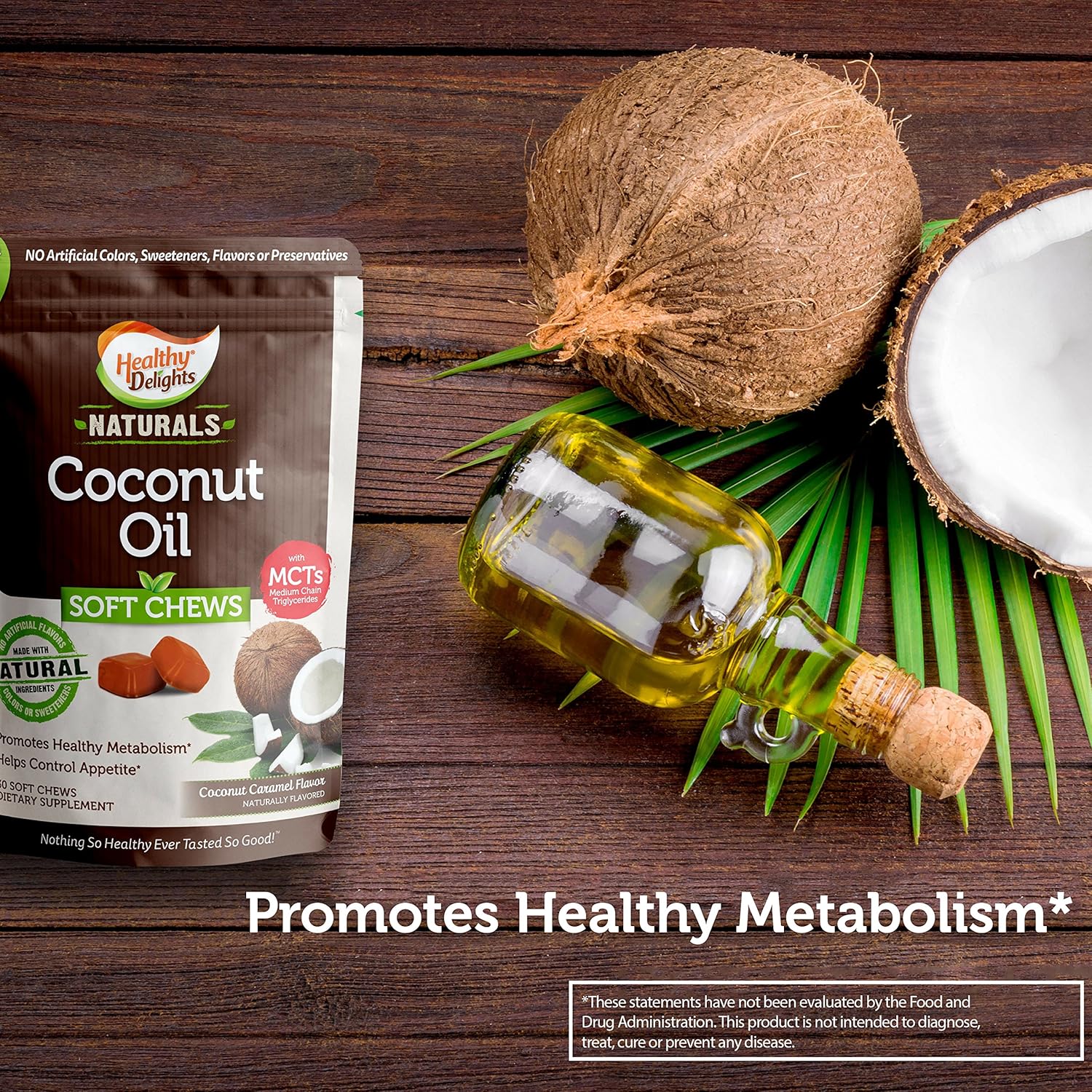 Coconut Oil Soft Chews for Healthy Metabolism & Appetite Control - Delicious Coconut Caramel Flavor - 30 Count