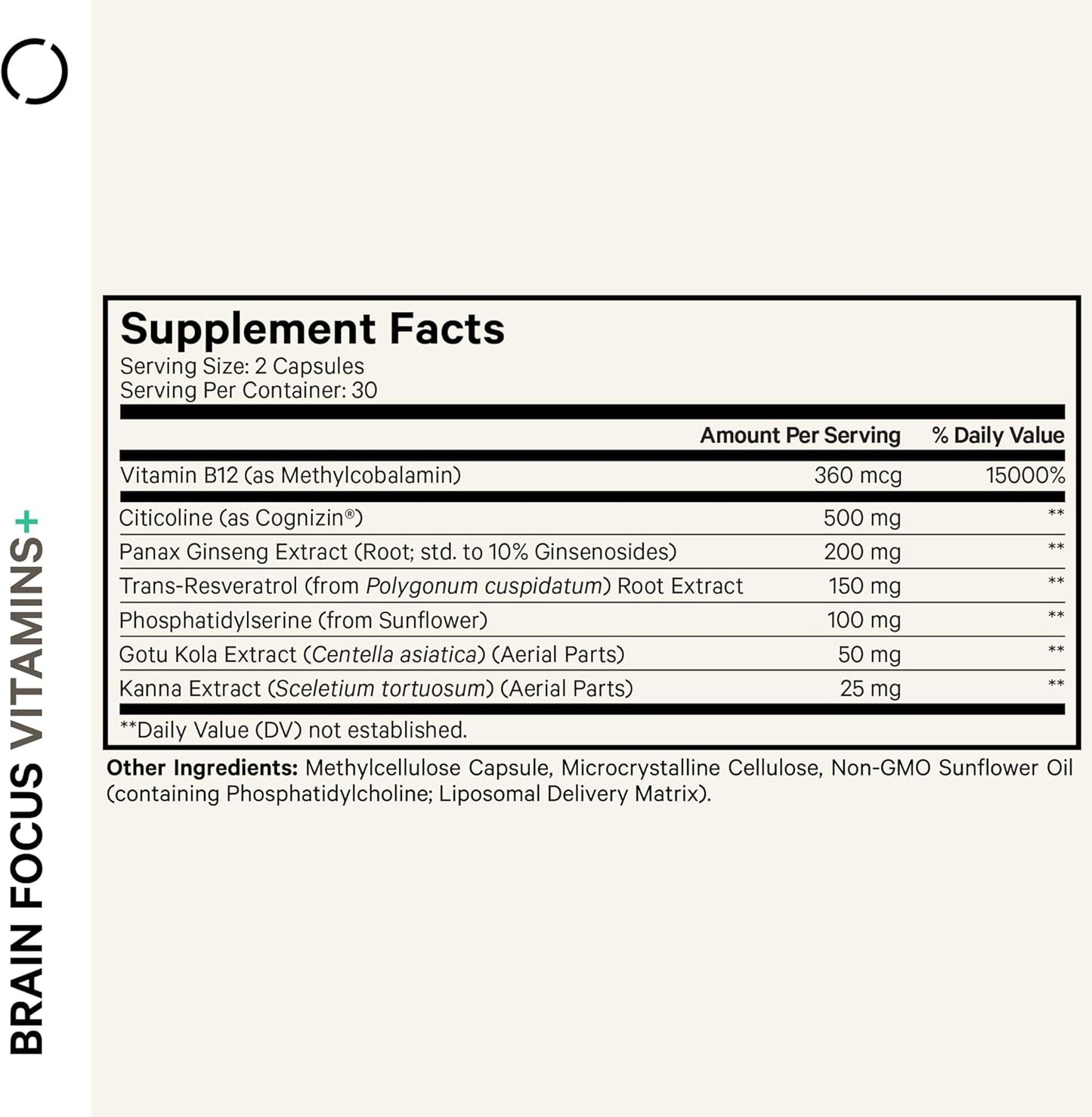 Codeage Brain Focus Nootropic Supplement with Citicoline Cognizin, Panax Ginseng, Resveratrol, Gotu Kola, B12 - Liposomal Delivery - 60 Capsules