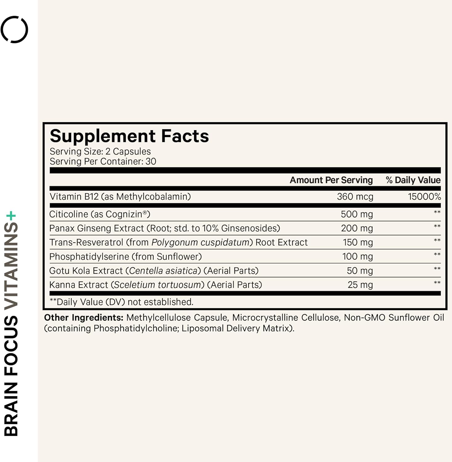Codeage Brain Focus Nootropic Supplement with Citicoline Cognizin, Panax Ginseng, Resveratrol, Gotu Kola, B12 - Liposomal Delivery - 60 Capsules