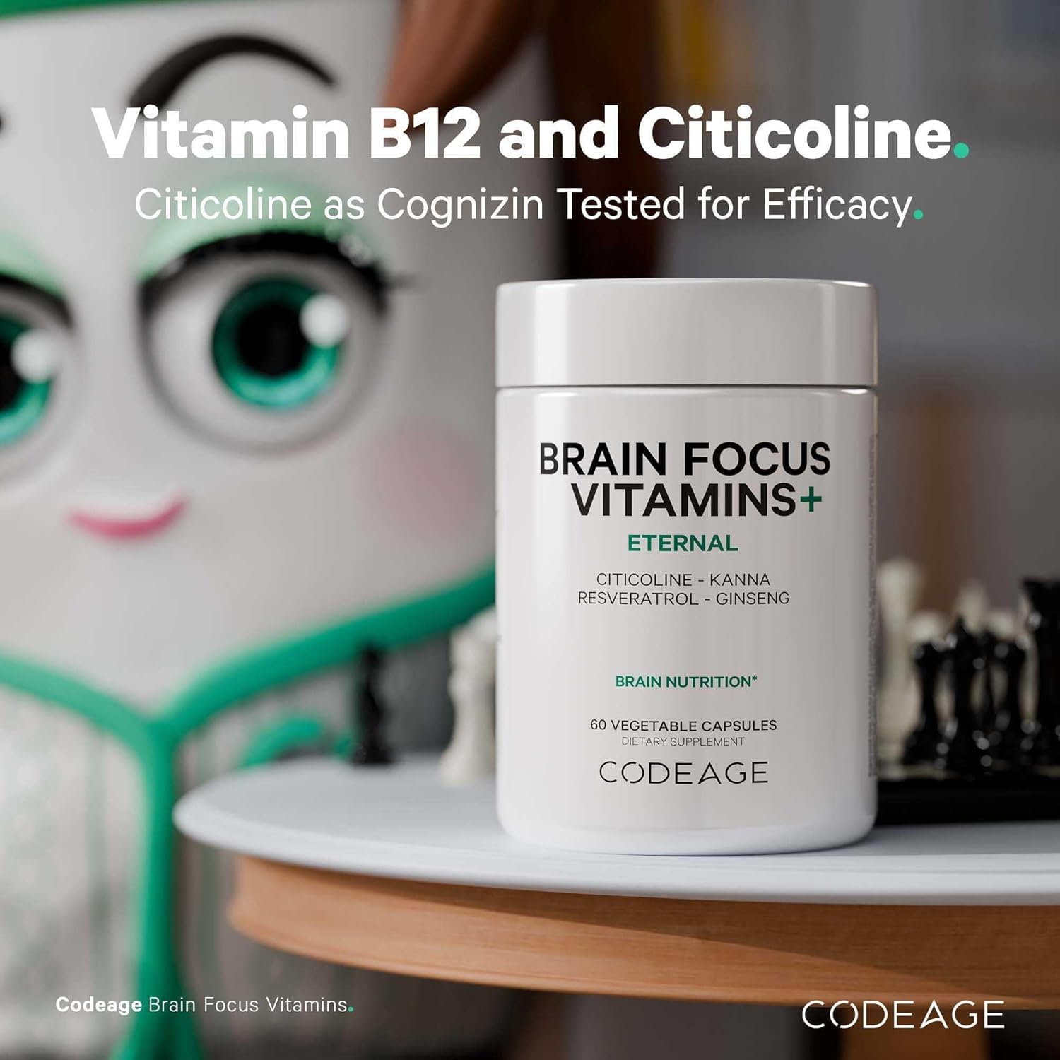 Codeage Brain Focus Nootropic Supplement with Citicoline Cognizin, Panax Ginseng, Resveratrol, Gotu Kola, B12 - Liposomal Delivery - 60 Capsules