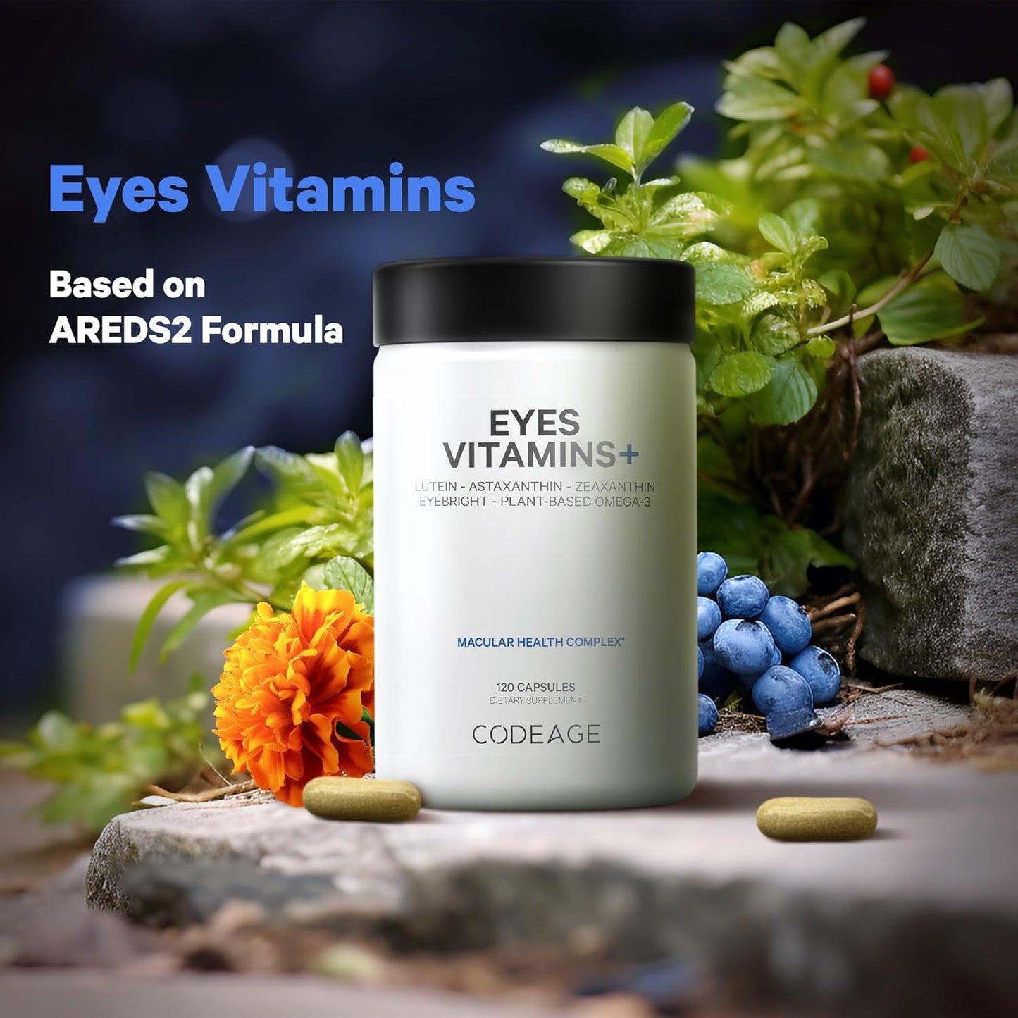 Codeage Eyes Vitamins: AREDS 2 Formula Supplement with Vitamins A, C, E, Zinc, Lutein, Astaxanthin, Zeaxanthin, and More - 2-Month Supply - 120 Capsules