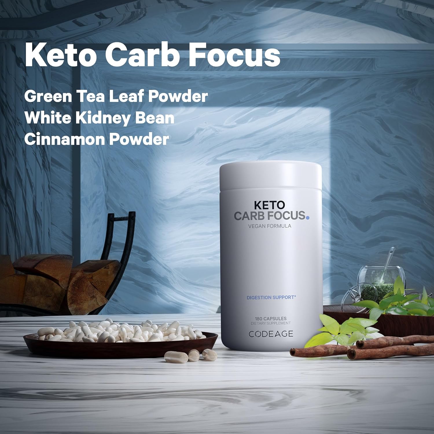 Codeage Keto Carb Supplement with White Kidney Bean, Green Tea & Cinnamon Bark - Triple Action Keto Cheat Pills for Ketogenic & Low Carb Diets - 3 Months Supply, Non-GMO & Gluten-Free - 180 Capsules