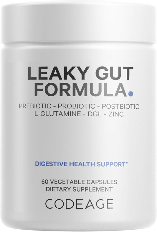 Codeage Leaky Gut Support Supplement with L-Glutamine, Probiotics, and Herbal Extracts - 60 Capsules
