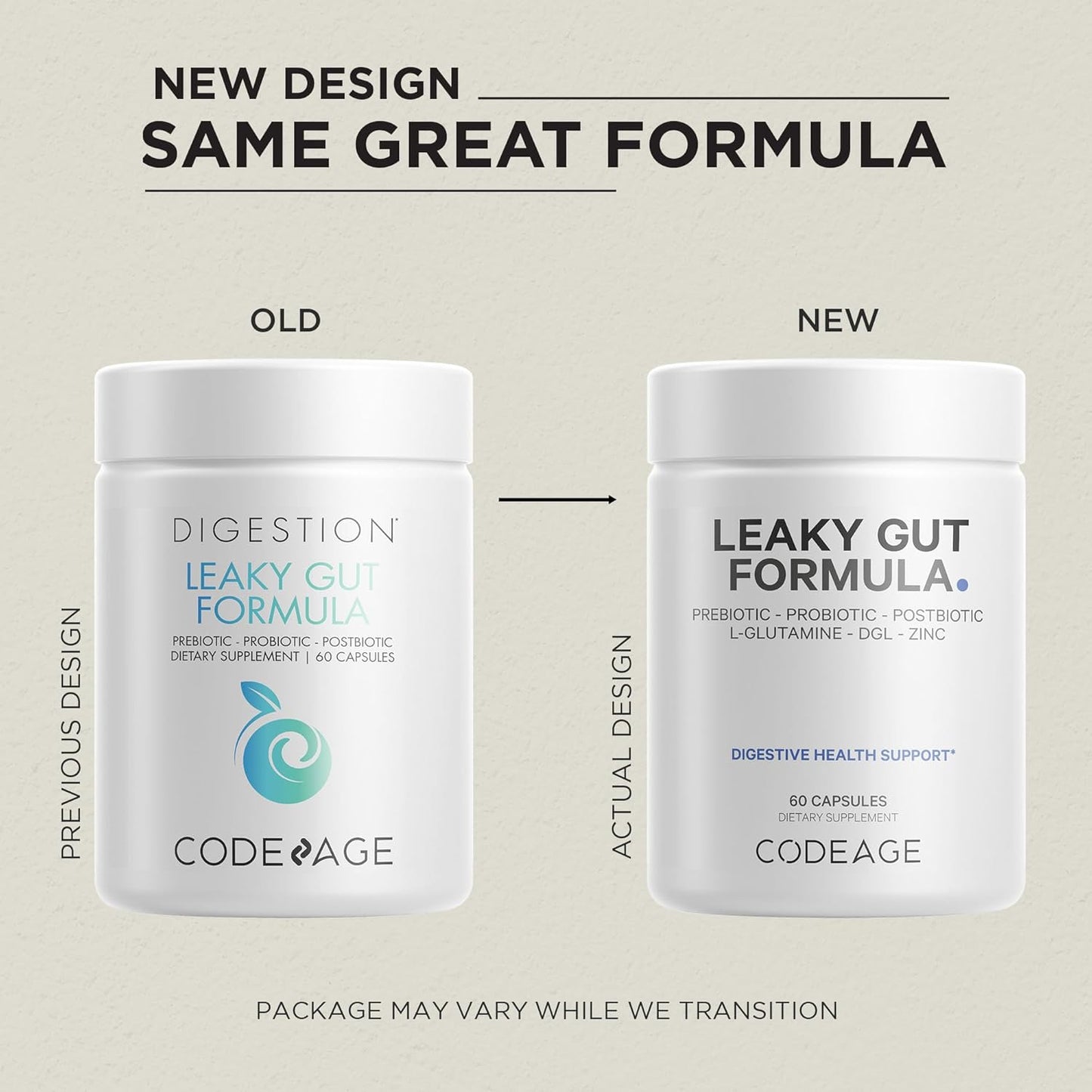 Codeage Leaky Gut Support Supplement with L-Glutamine, Probiotics, and Herbal Extracts - 60 Capsules