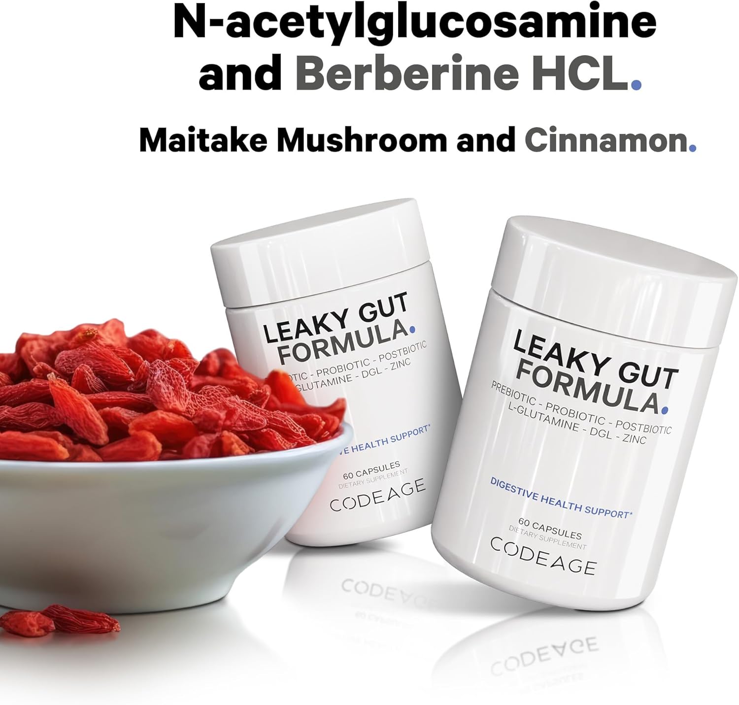 Codeage Leaky Gut Support Supplement with L-Glutamine, Probiotics, and Herbal Extracts - 60 Capsules