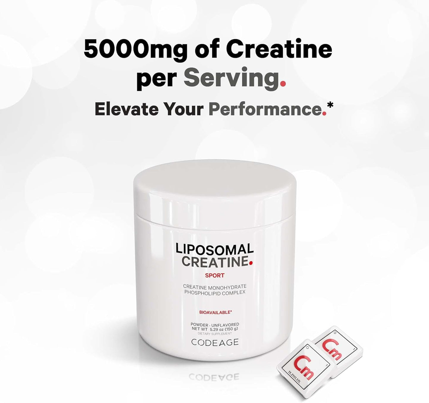 Codeage Liposomal Creatine Powder Supplement - 5000mg Pure Creatine Monohydrate for Pre & Post Workouts - Unflavored Micronized Creatine Powder - Creatinine for Sports - 30 Servings