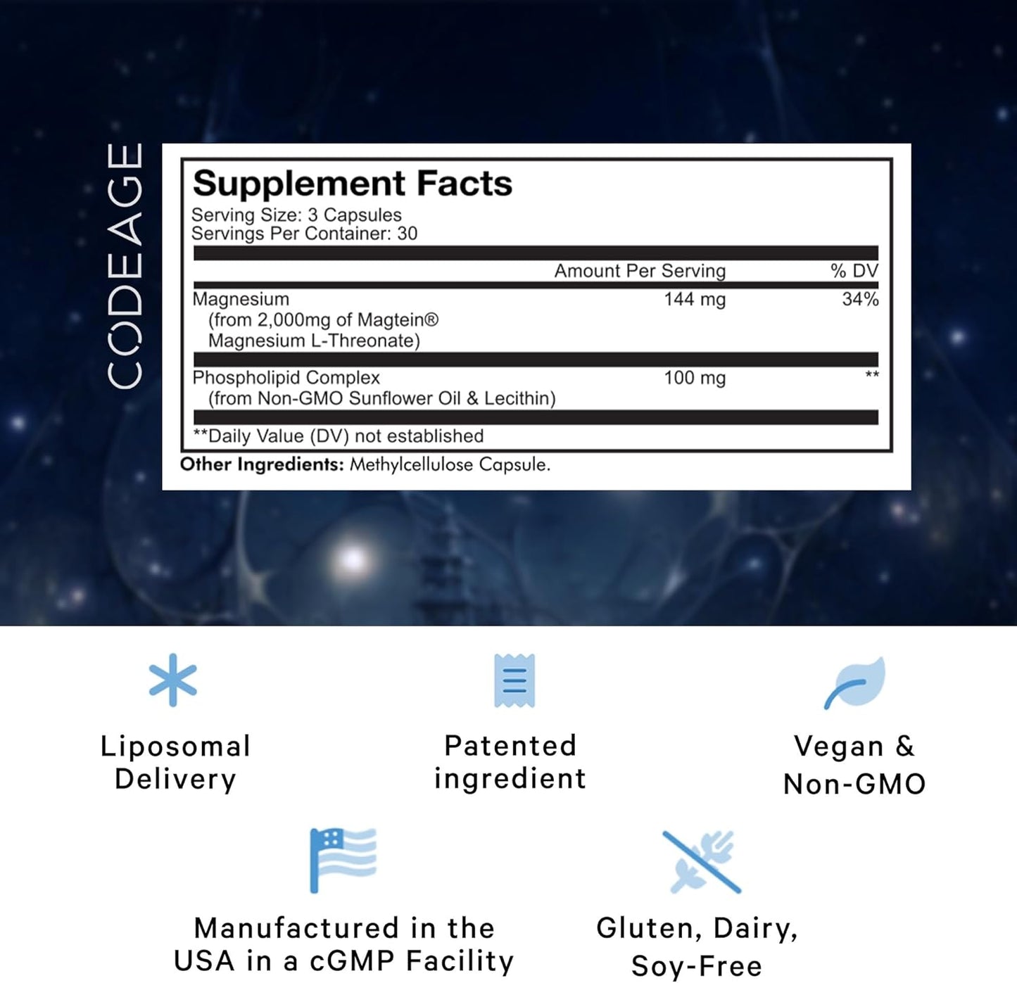 Codeage Liposomal Magnesium L-Threonate Supplement - 90 Capsules for Brain Health & Memory Support
