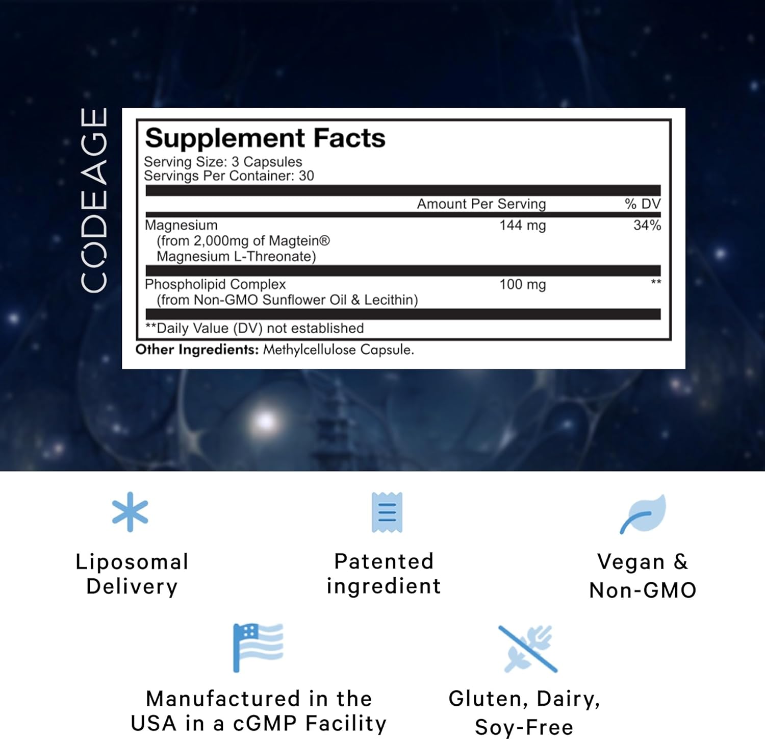 Codeage Liposomal Magnesium L-Threonate Supplement - 90 Capsules for Brain Health & Memory Support