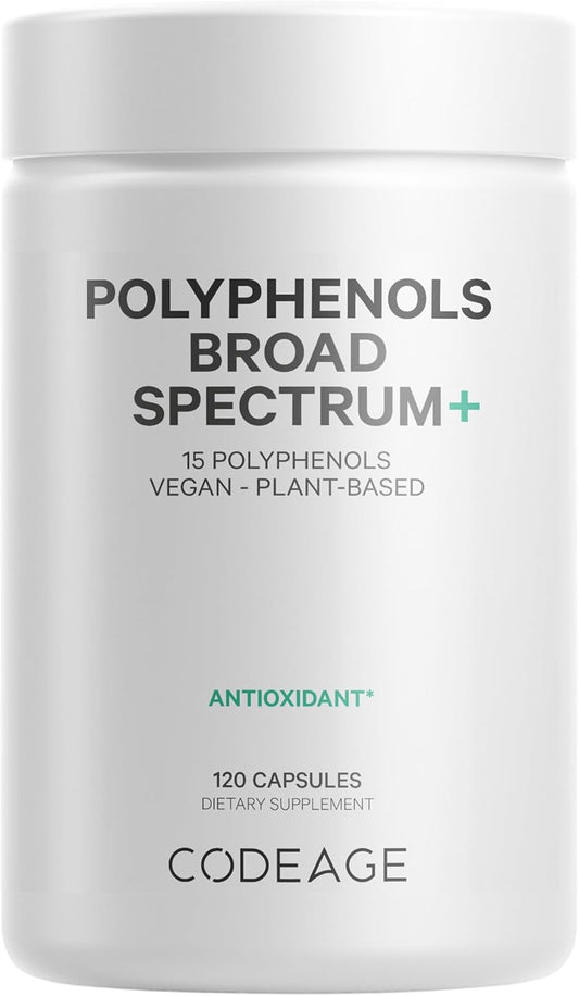 Codeage Polyphenols Broad Spectrum Supplement - 15 Berry & Fruit Blend with Quercetin, Resveratrol, Pomegranate, Turmeric - 120 Capsules