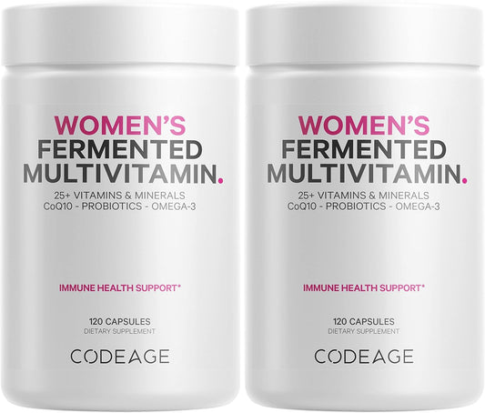 Codeage Women's Multivitamin with 25+ Vitamins, Minerals, and Probiotics - Organic Whole Foods, Omega 3, Zinc - Vegan - 2 Pack