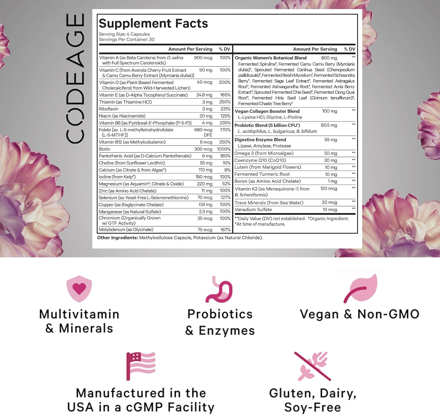 Codeage Women's Multivitamin with 25+ Vitamins, Minerals, and Probiotics - Organic Whole Foods, Omega 3, Zinc - Vegan - 2 Pack