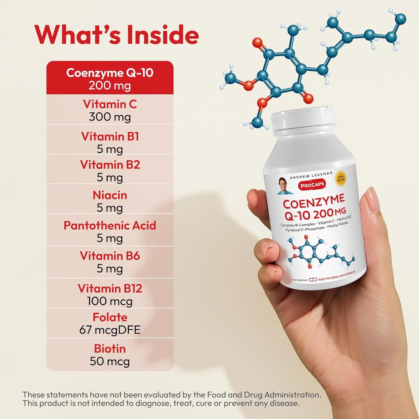 Coenzyme Q-10 200mg Capsules for Energy and Organ Health, Antioxidant Support, Anti-Aging, with B-Complex - 30 Easy-to-Swallow Capsules by ANDREW LESSMAN