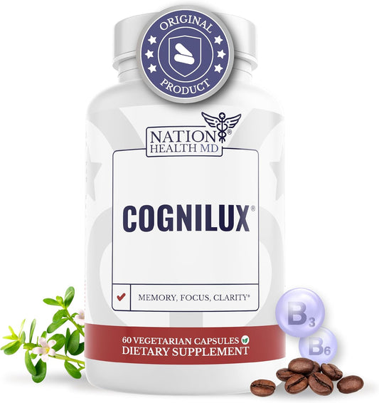 Cognilux Brain Supplements - Memory and Focus Nootropic with Niacin, Vitamin B6, GABA - Brain Health Support, 60 Capsules