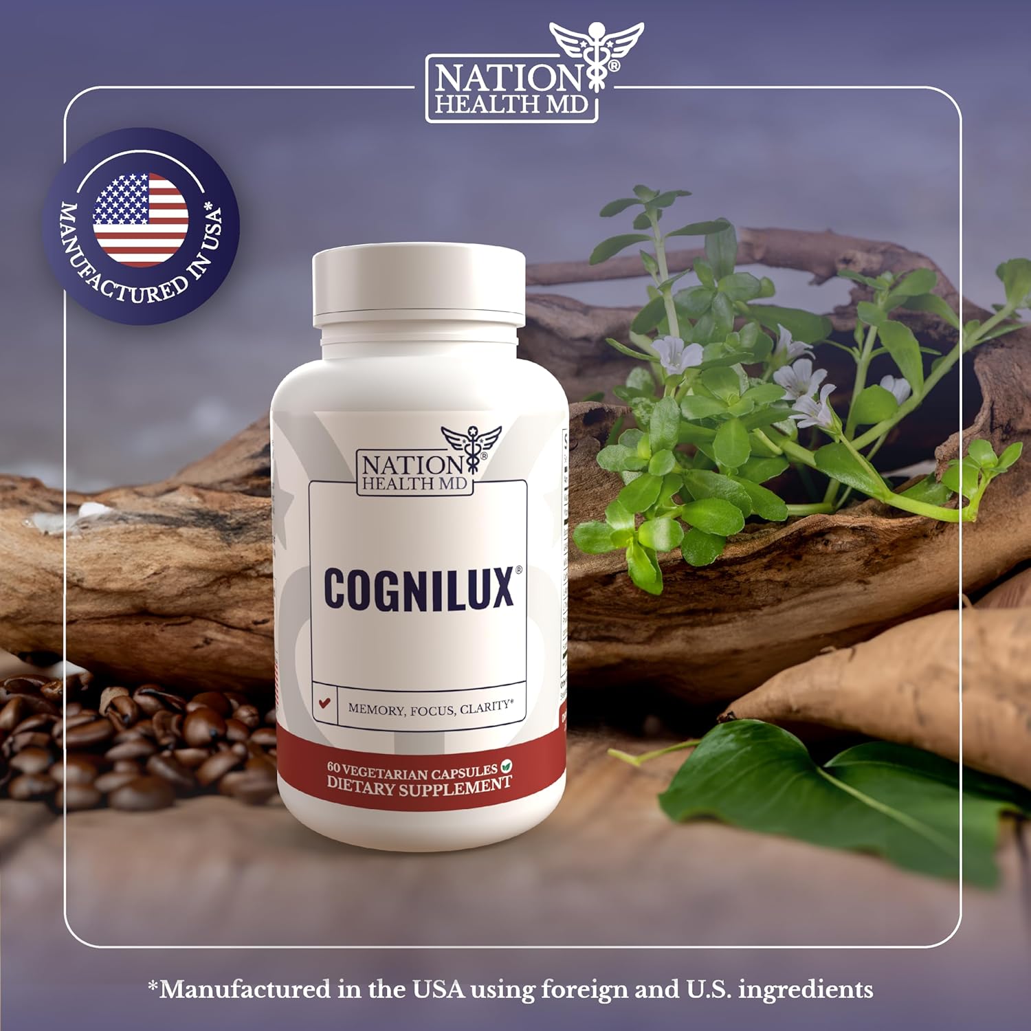 Cognilux Brain Supplements - Memory and Focus Nootropic with Niacin, Vitamin B6, GABA - Brain Health Support, 60 Capsules