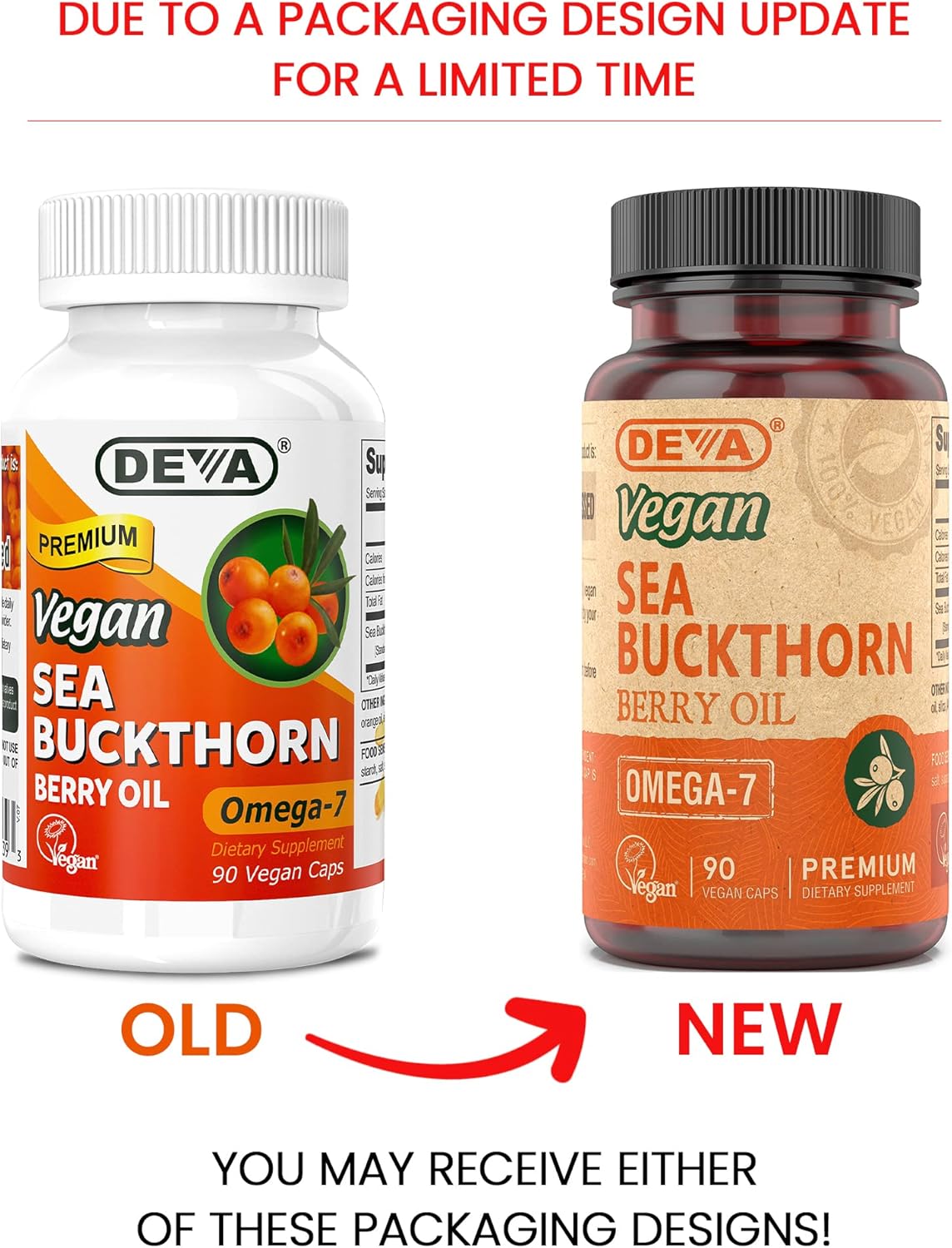 Cold-Pressed DEVA Vegan Sea Buckthorn Berry Oil Capsules - 500mg, Omega-7 Rich, Unrefined - 90 Count