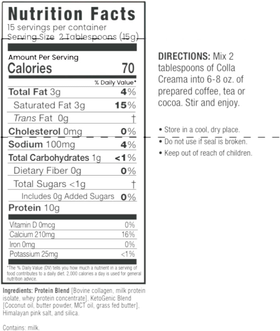 Colla-Creama Collagen Creamer Supplement: 10g Protein, Ketogenic Blend, Powder Coffee Creamer with Coconut Oil and MCT Oil for Energy Boost - 7.94 oz