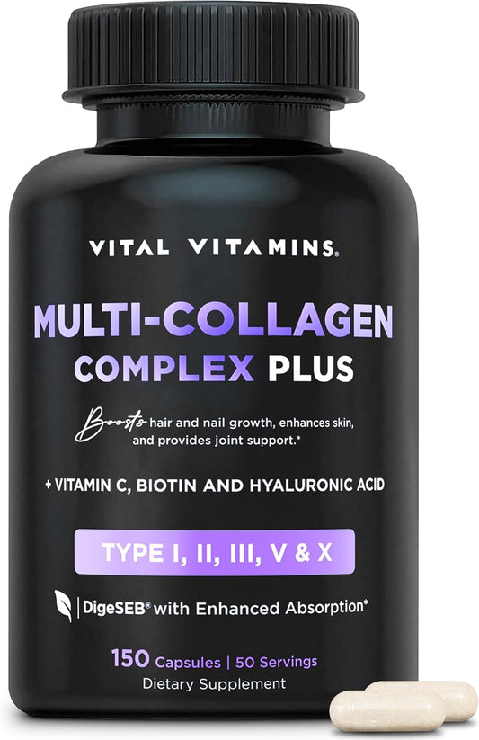 Collagen Beauty Complex Capsules with Biotin, Hyaluronic Acid, Vitamin C - Hair, Skin, Nails Support for Women & Men - 150 Count