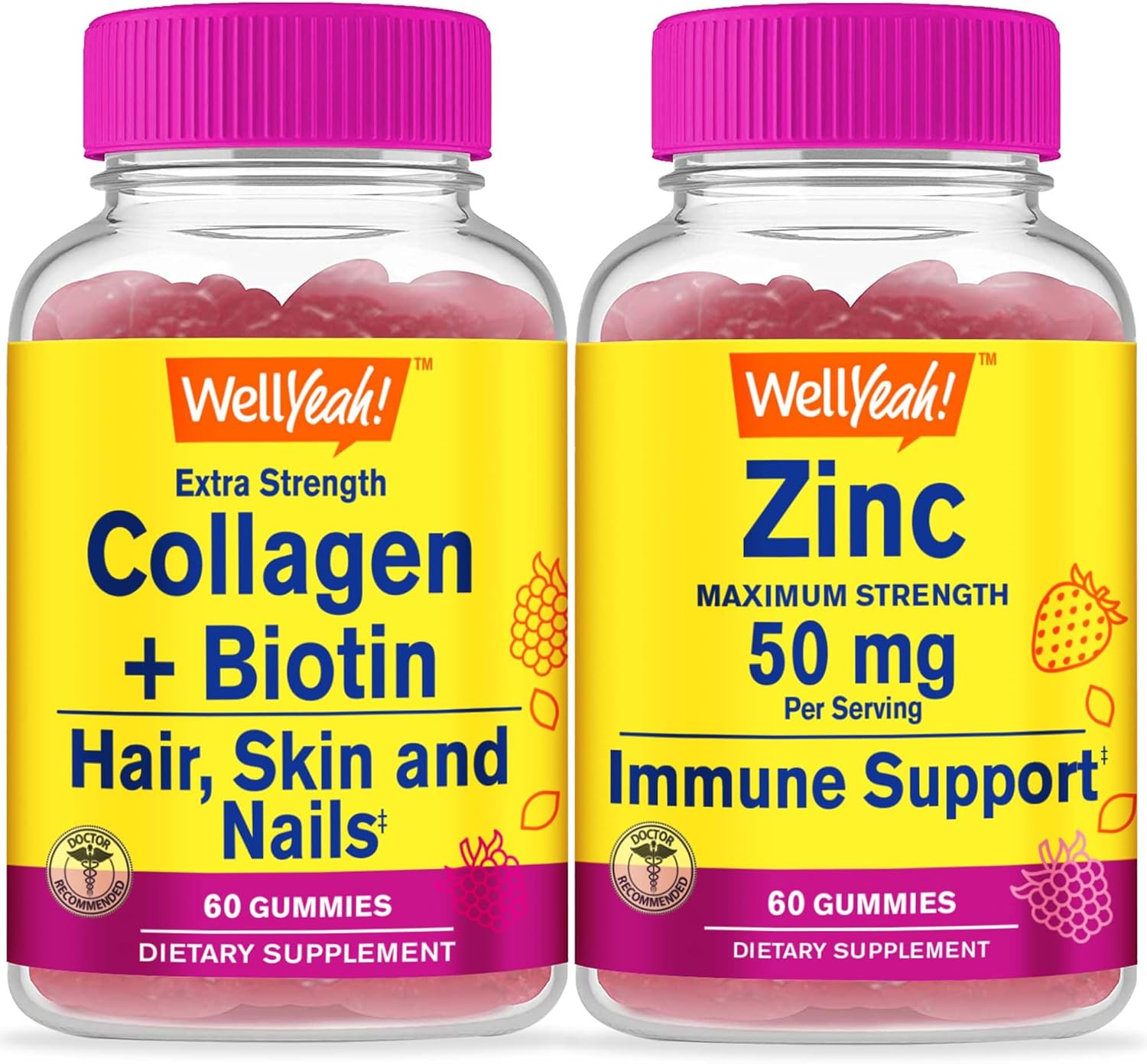 Collagen, Biotin, and Zinc Gummies Bundle - Delicious Vitamin Supplement, Gluten-Free and GMO-Free Chewables