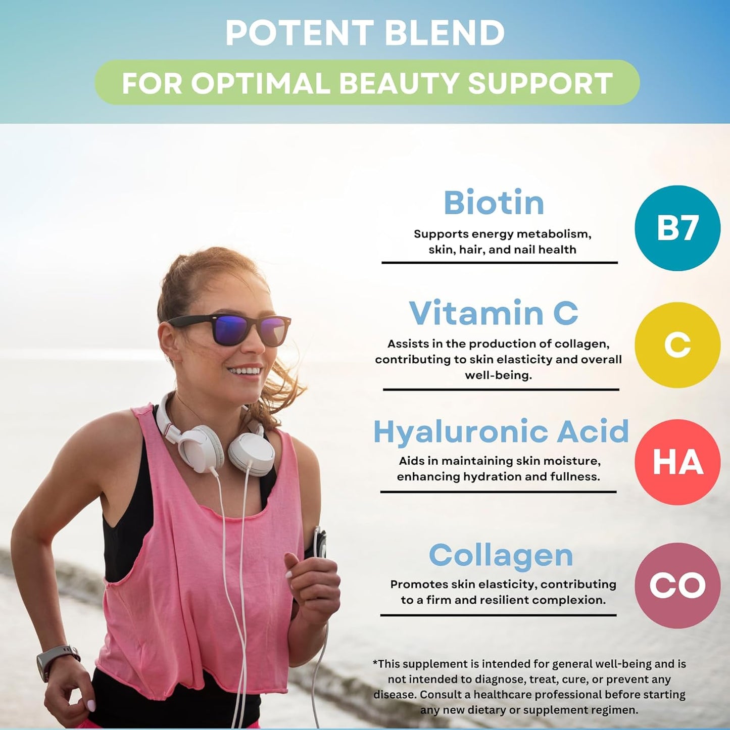 Collagen & Biotin Supplement for Hair, Skin, Nails & Joints - Hyaluronic Acid, Vitamin C - 90 Capsules for Men & Women, Made in USA