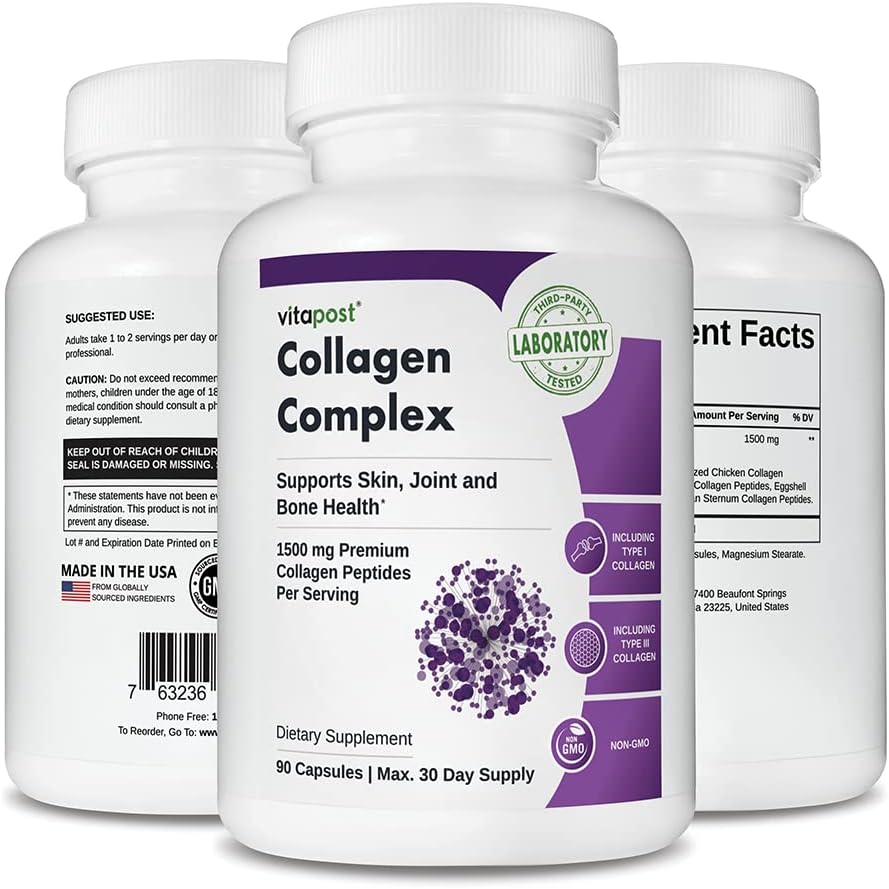 Collagen Complex Capsules - 1500mg per Serving for Healthy Skin, Bones, and Joints - 90 Capsules