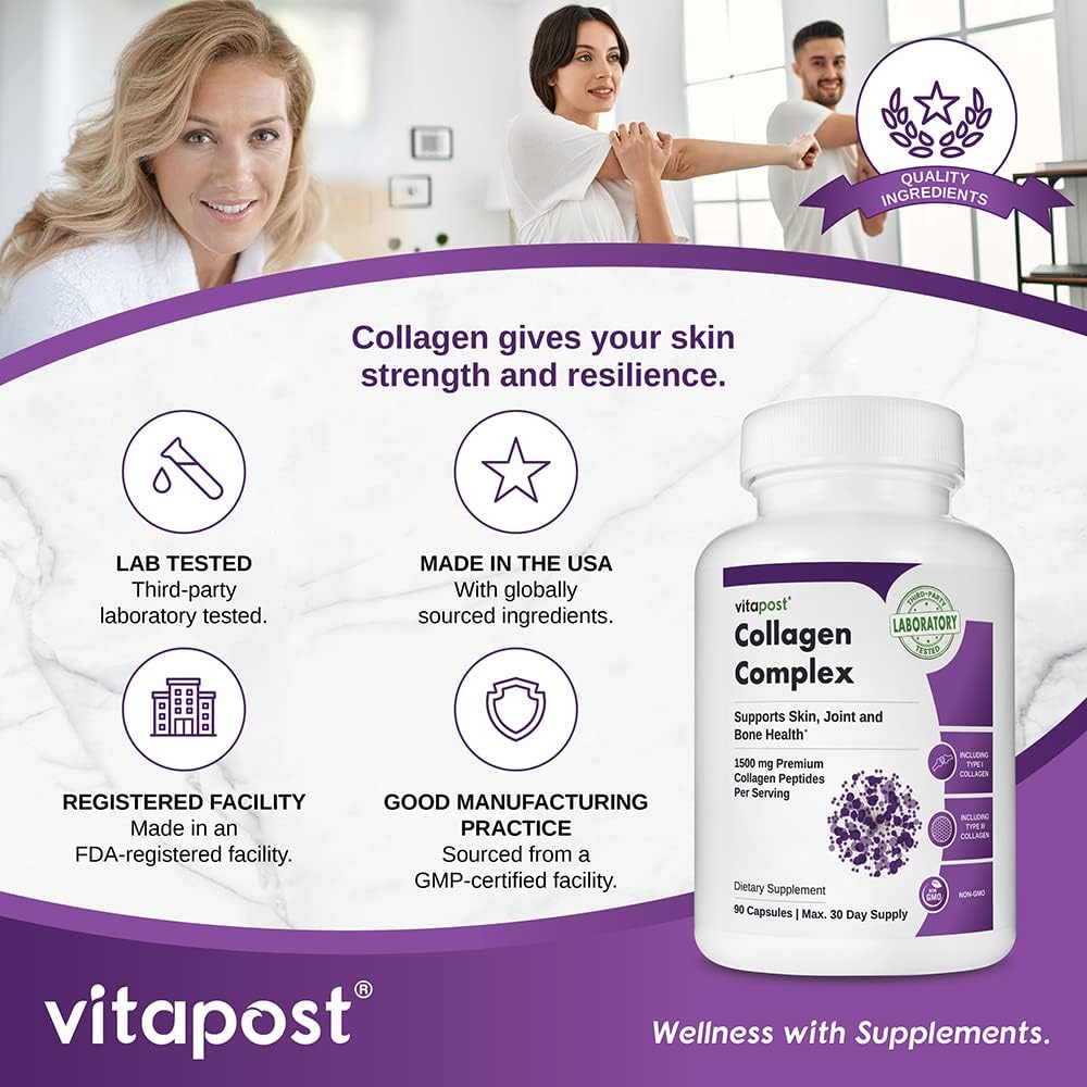 Collagen Complex Capsules - 1500mg per Serving for Healthy Skin, Bones, and Joints - 90 Capsules
