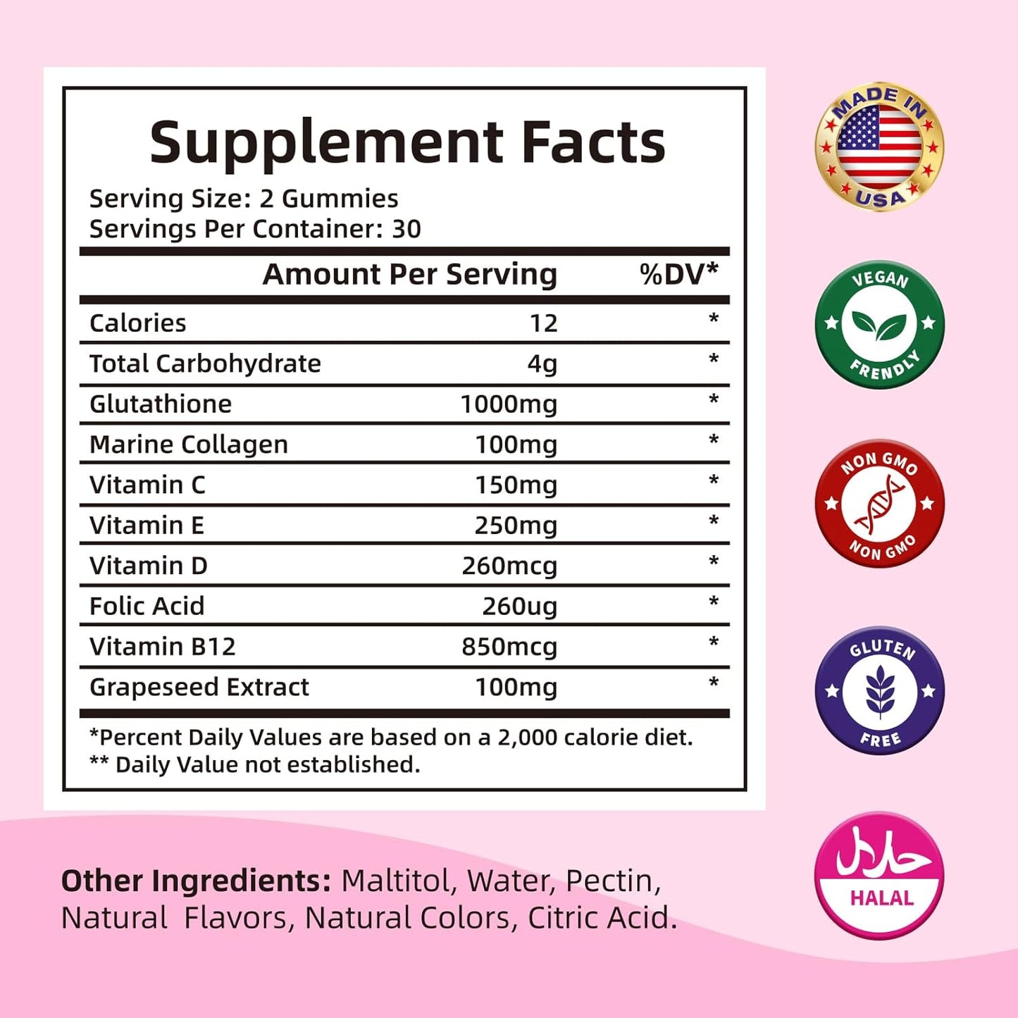 Collagen Glutathione Gummies: Vitamin C, E, D, & B12 Anti-Aging Supplement 1000mg - Bone Strengthening Formula