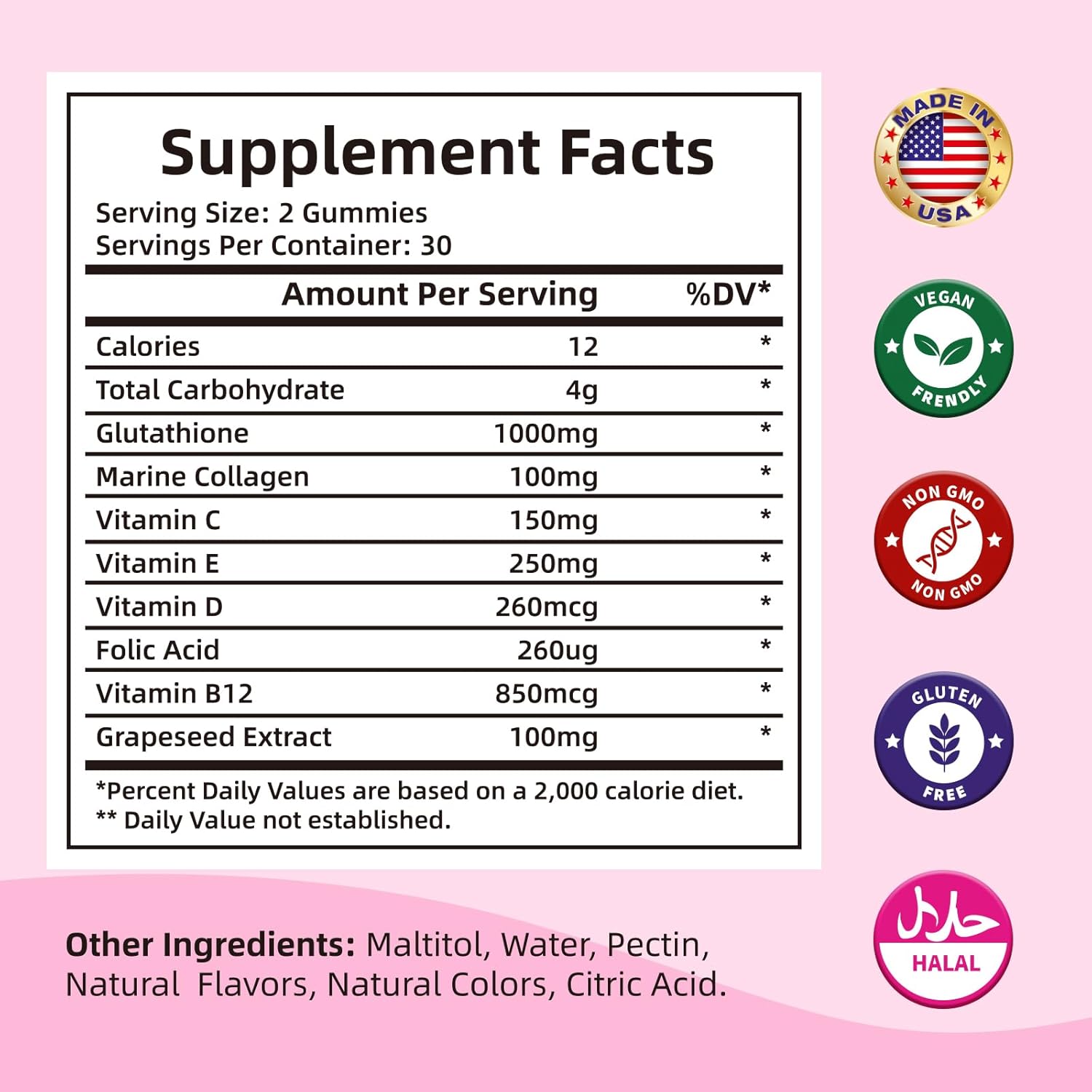 Collagen Glutathione Gummies: Vitamin C, E, D, & B12 Anti-Aging Supplement 1000mg - Bone Strengthening Formula