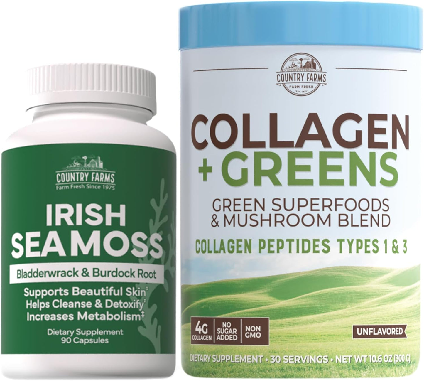 Collagen + Greens Irish Sea Moss Beauty Pack for Skin, Hair Growth, Nails & Joints - Ultimate Beauty Support Gift (Pack of 2)