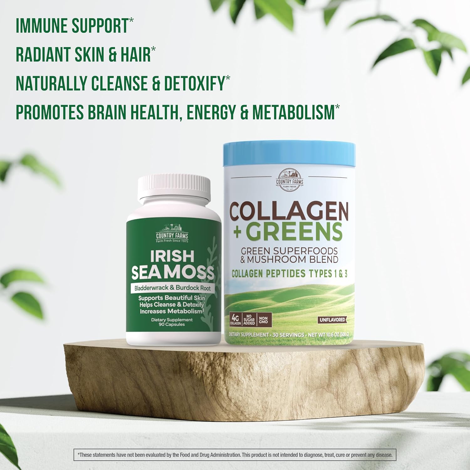 Collagen + Greens Irish Sea Moss Beauty Pack for Skin, Hair Growth, Nails & Joints - Ultimate Beauty Support Gift (Pack of 2)