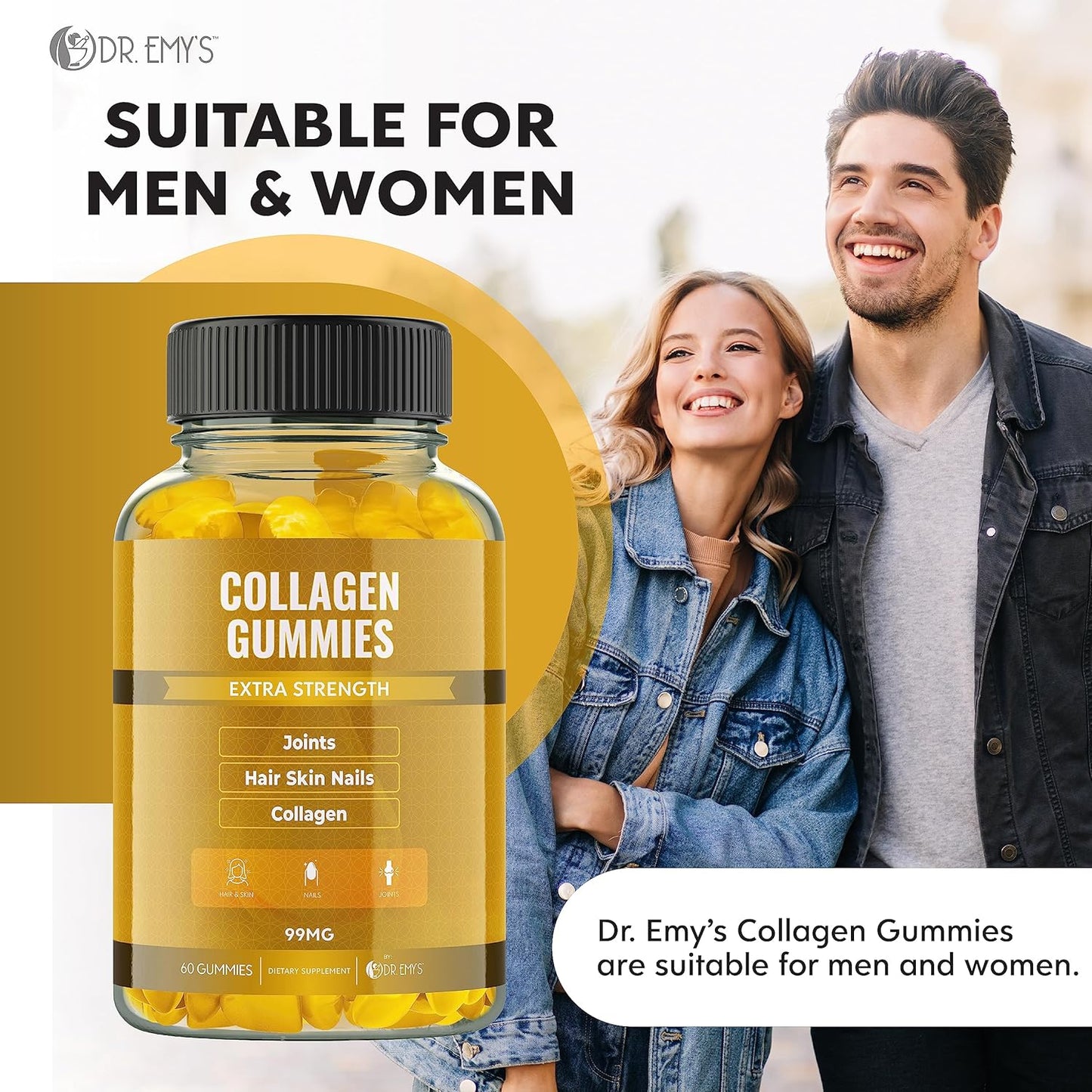 Collagen Gummies for Women & Men - Anti-Aging Hair, Skin, Nails, Joint Supplement - Gelatin-Free - Non-GMO - 60 ct Each