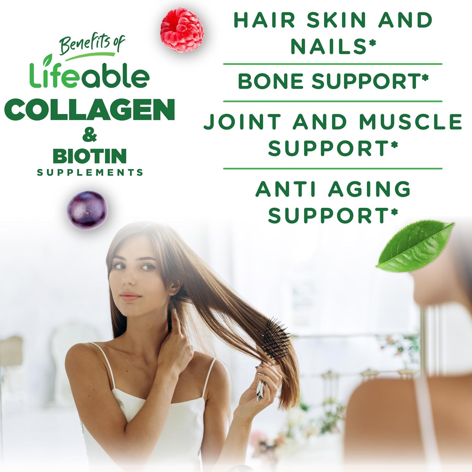 Collagen Gummies with 100mg Collagen Peptides & 10000mcg Biotin | Hair, Skin, Nails Supplement for Women, Men, Adults | Great Tasting | 90 Gummies