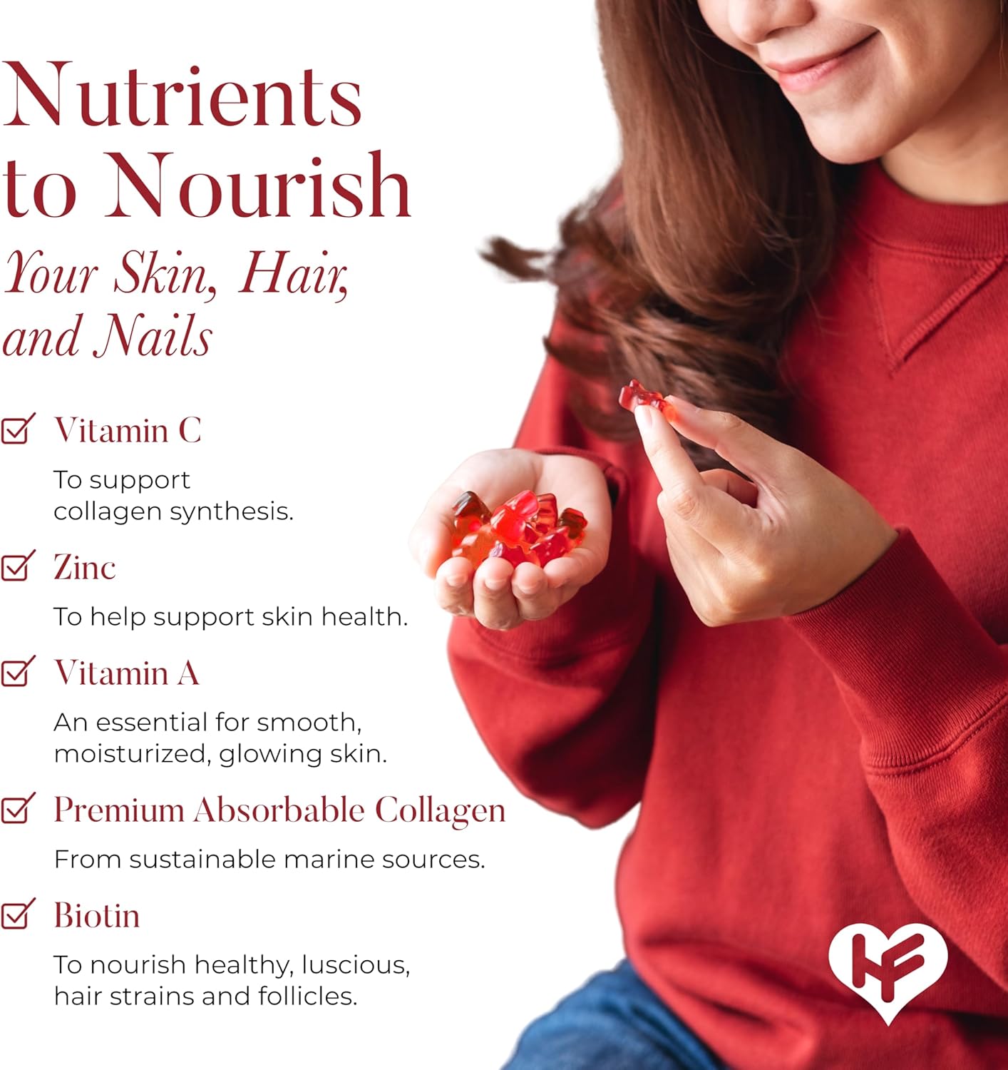 Collagen Gummy Supplement with Vitamins, Biotin, and Zinc for Anti-Aging - 60 Count
