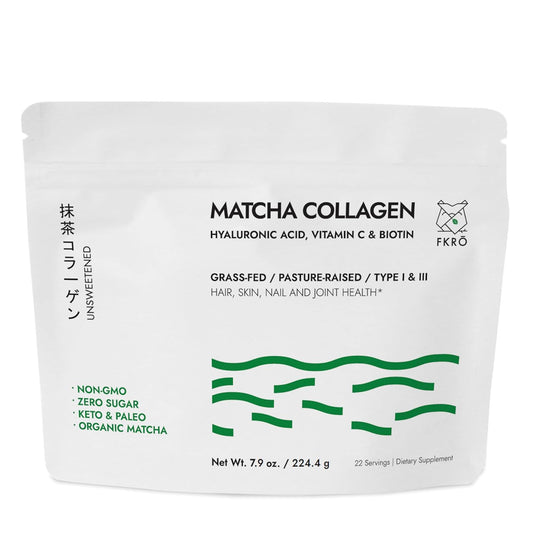 Collagen Matcha Powder with Biotin, Hyaluronic Acid, Vitamin C - Hair, Skin, Nails & Joint Support - Unsweetened Matcha Latte - 22 Servings