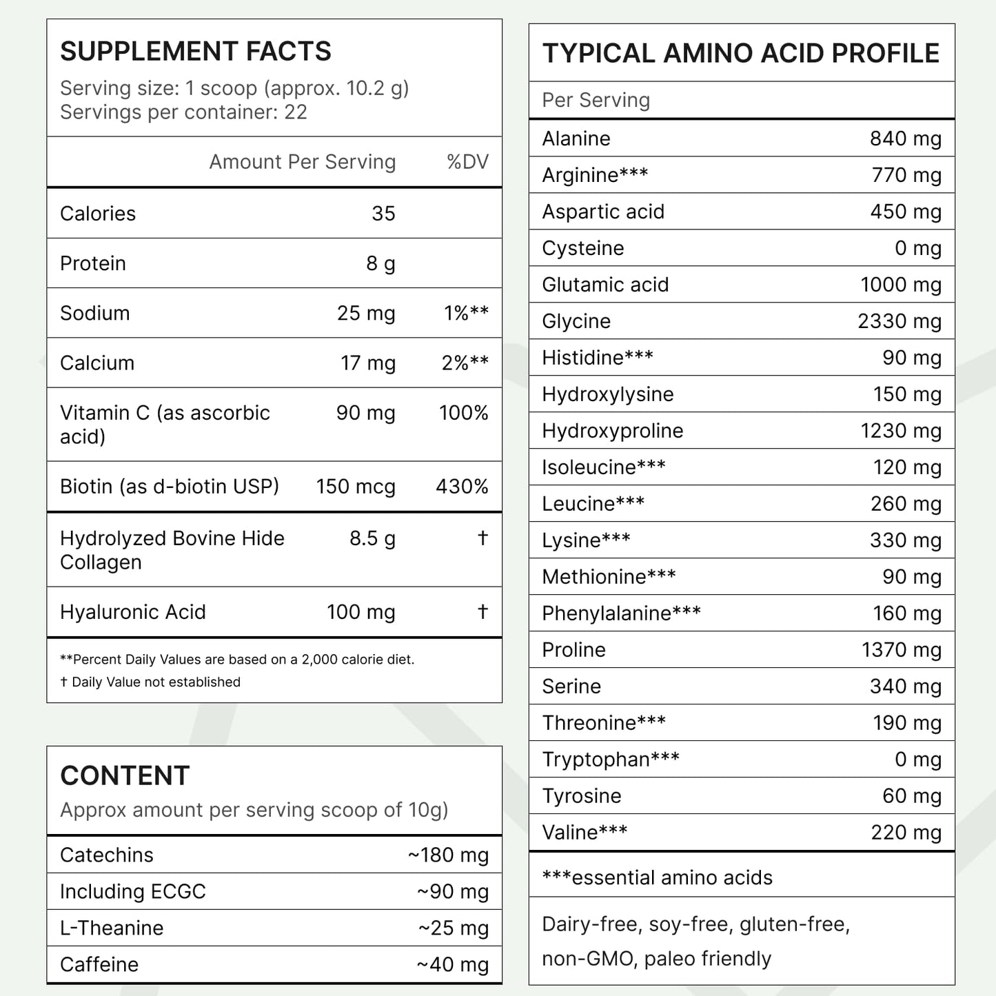 Collagen Matcha Powder with Biotin, Hyaluronic Acid, Vitamin C - Hair, Skin, Nails & Joint Support - Unsweetened Matcha Latte - 22 Servings