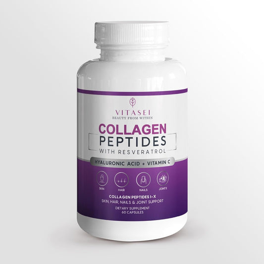 Collagen Peptide Capsules with Hyaluronic Acid, Vitamin C, Biotin & Resveratrol - Hair, Nails, Skin & Joint Vitamins - 60 Capsules for Women & Men