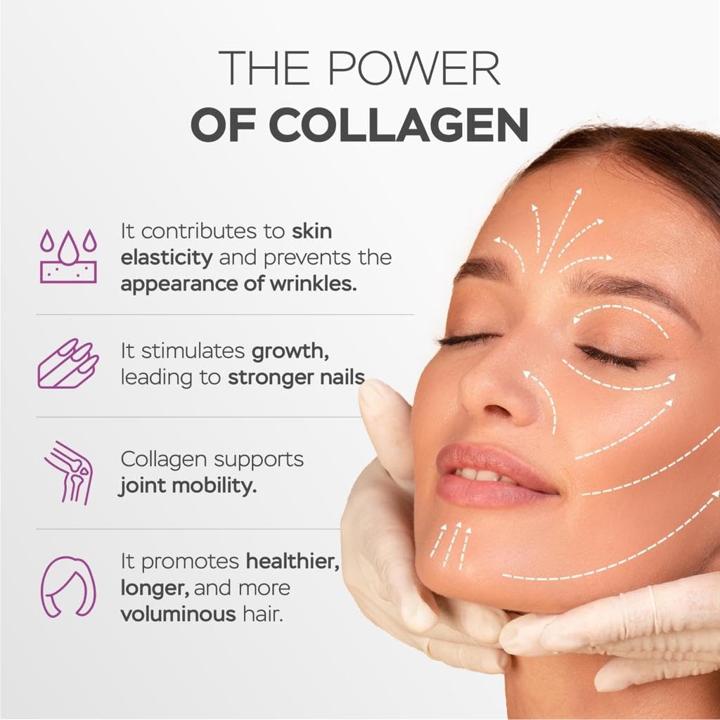 Collagen Peptide Capsules with Hyaluronic Acid, Vitamin C, Biotin & Resveratrol - Hair, Nails, Skin & Joint Vitamins - 60 Capsules for Women & Men