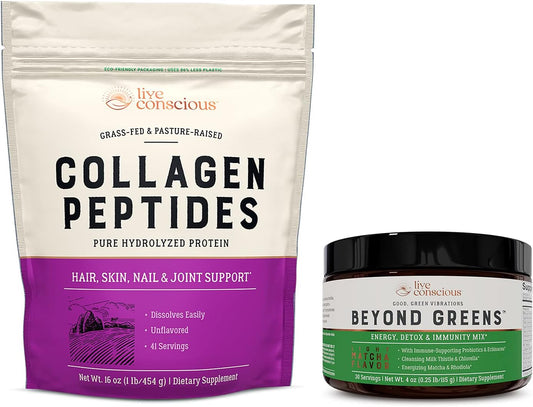 Collagen Peptides & Beyond Greens for Hair, Skin, Nails, Joints - Immune Boost, Detox, Energy