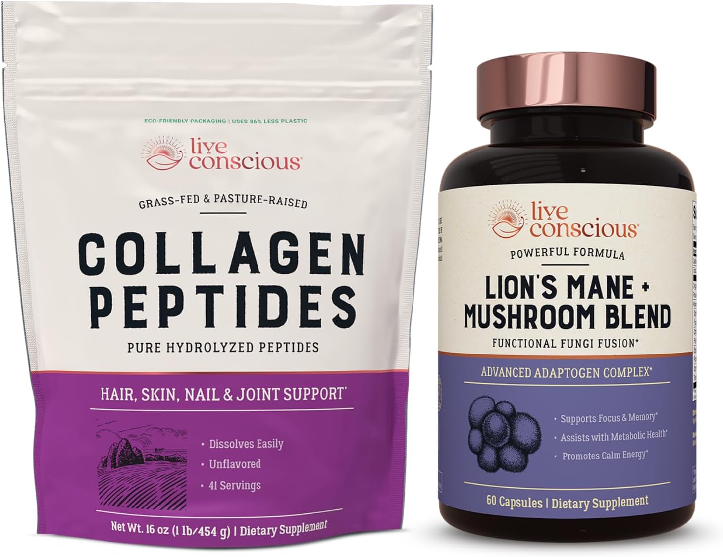 Collagen Peptides & Lion’s Mane Mushroom Blend for Hair, Skin, Nails, Joints, and Cognitive Memory Support