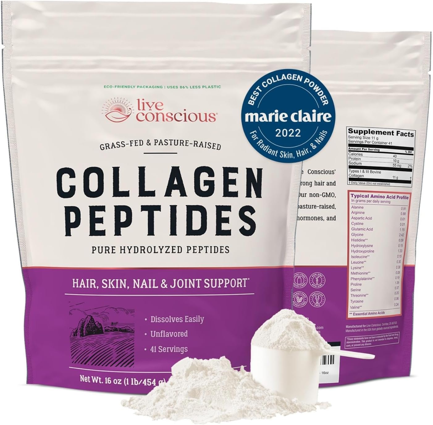 Collagen Peptides & Lion’s Mane Mushroom Blend for Hair, Skin, Nails, Joints, and Cognitive Memory Support