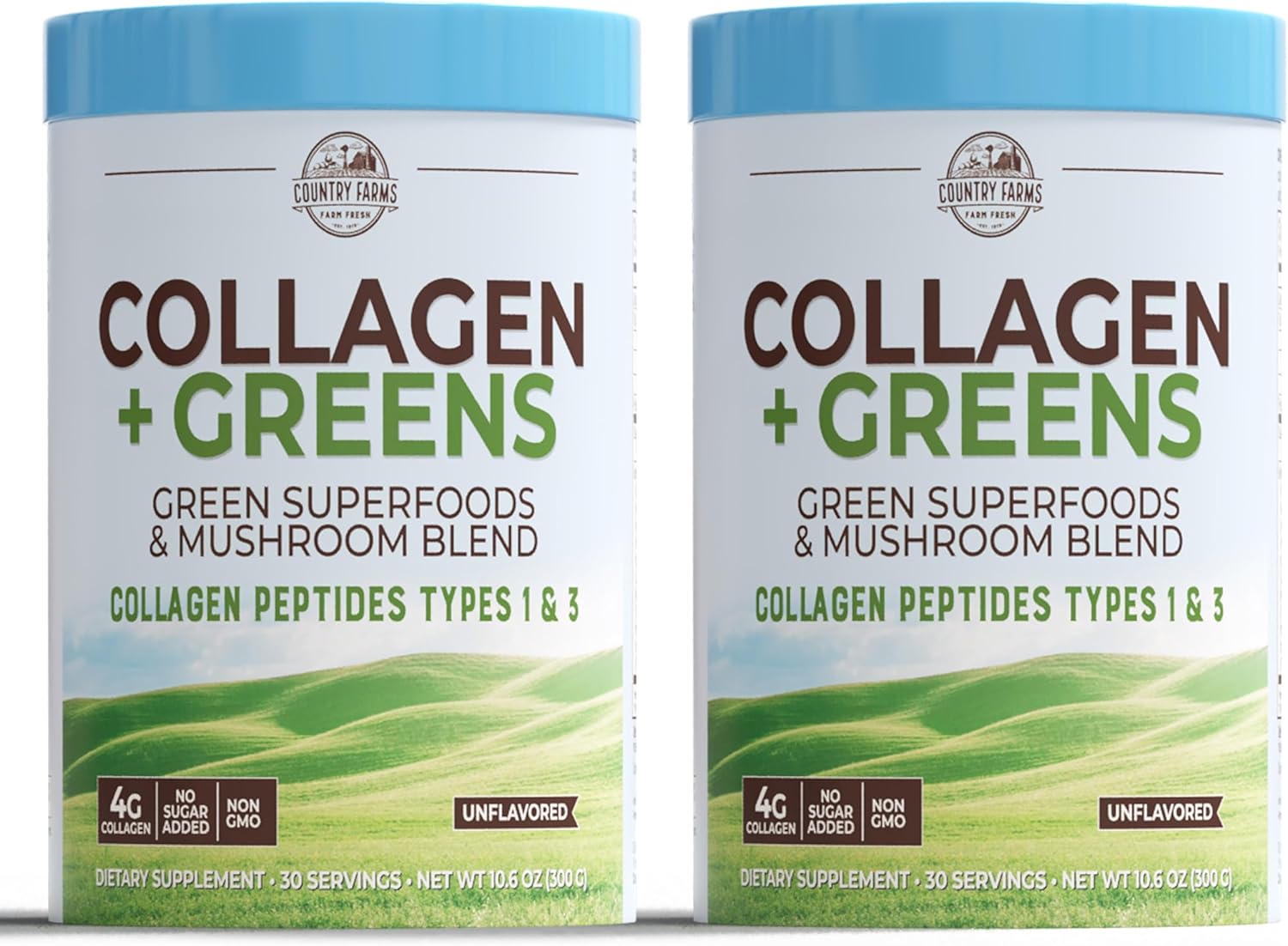 Collagen Peptides Powder with Greens Supplement for Skin, Hair, Nails, and Joints - Dairy/Gluten/Sugar Free - Energizing Superfoods - 21.2 Oz