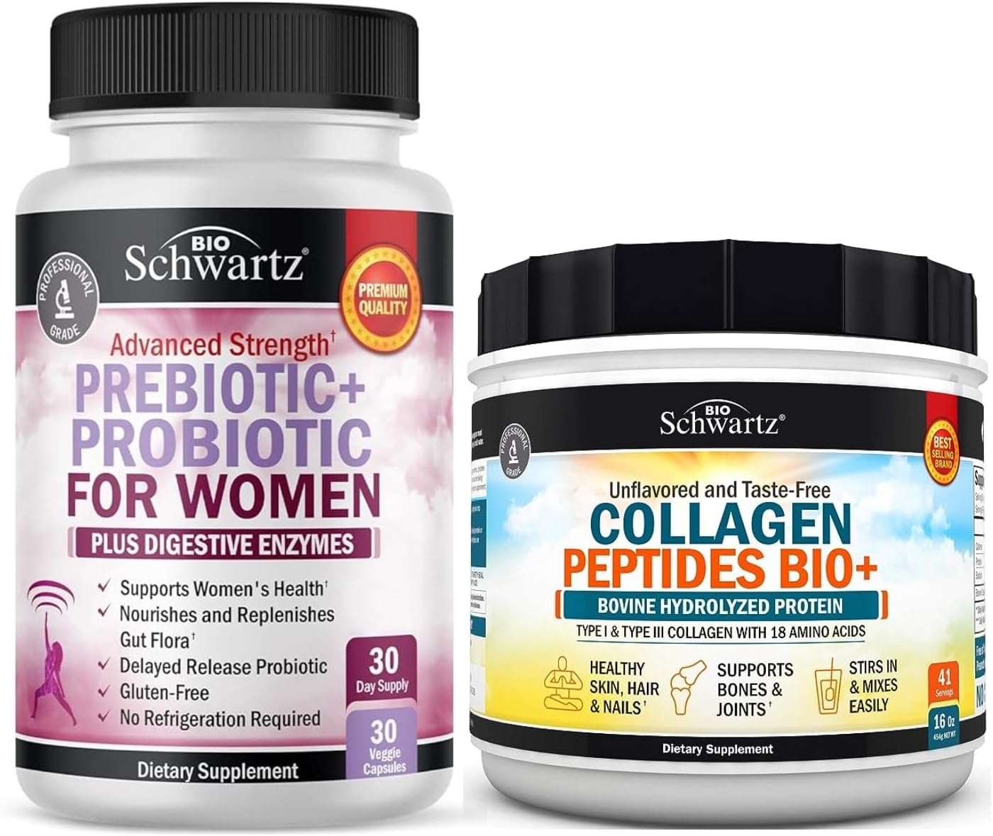 Collagen Peptides Powder with Prebiotics, Probiotics, and Digestive Enzymes for Women - 40 Servings