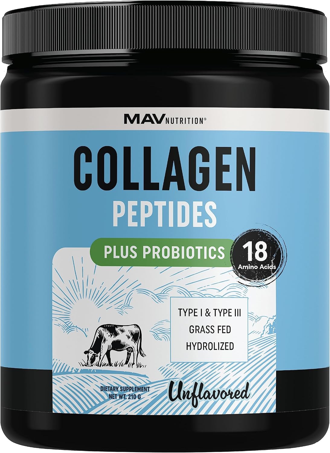 Collagen Peptides Powder with Probiotics for Hair, Skin, Nails & Gut Health - Grass Fed Hydrolyzed Bovine Collagen - 7000mg Per Serving - Unflavored - 210g Container