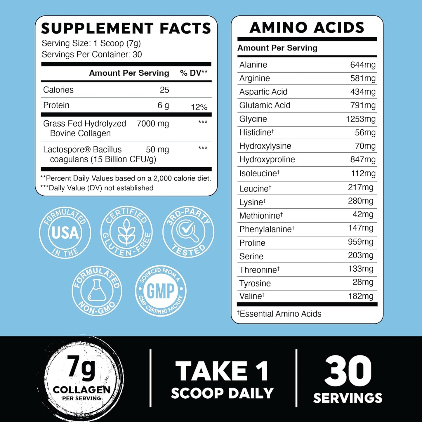 Collagen Peptides Powder with Probiotics for Hair, Skin, Nails & Gut Health - Grass Fed Hydrolyzed Bovine Collagen - 7000mg Per Serving - Unflavored - 210g Container