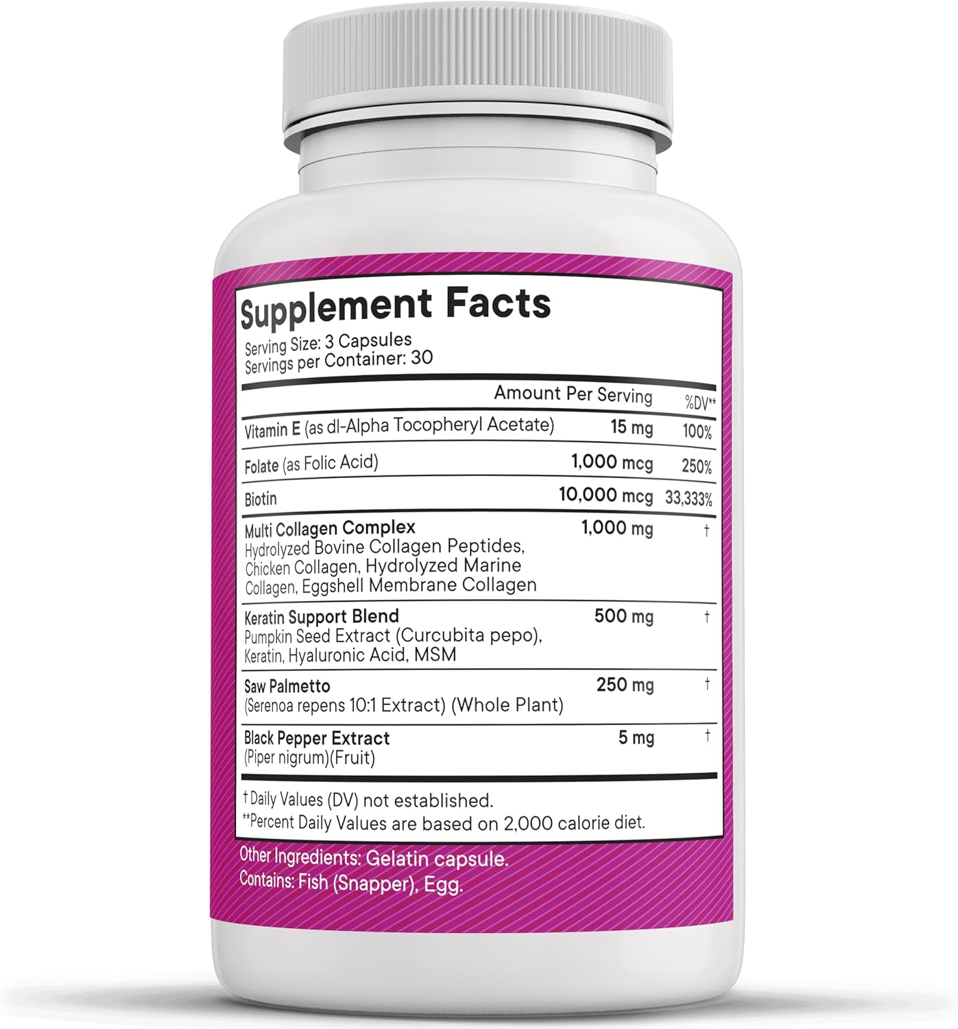 Collagen Pills with Biotin, Keratin, and Saw Palmetto for Hair, Skin, and Nails - Vitamins and DHT Blocker - 90 Count