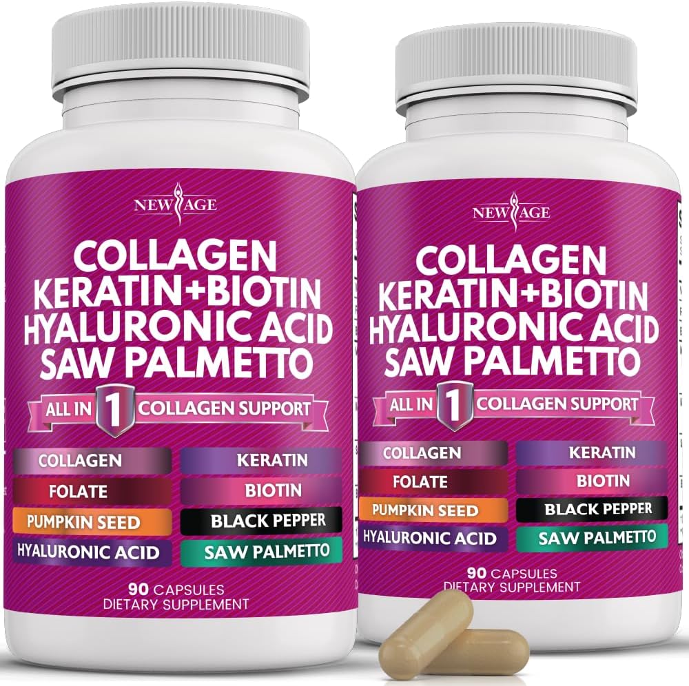 Collagen Pills with Biotin, Keratin, Saw Palmetto, and Hyaluronic Acid - Supports Hair, Skin, and Nails - 180 Count